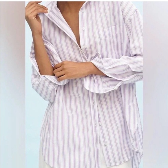 Anthropologie Tops - Maeve Bennet Button-down Striped Purple and White Shirt